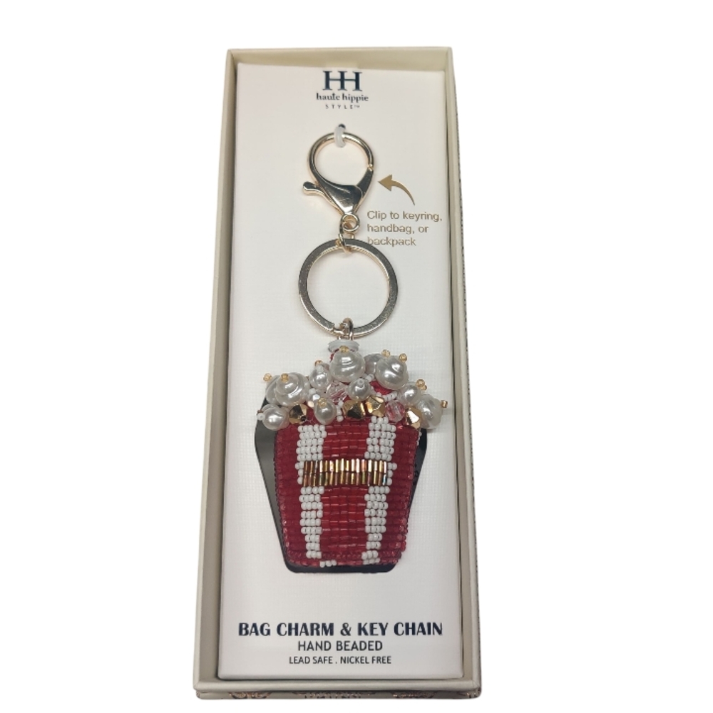 Haute Hippie Hand Beaded Popcorn Bucket Bag Charm